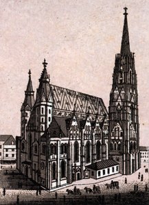 Stefansdomen (St. Stephen eller Stephansdom eller St. Stephane eller St. Stephan Kirche) i Wien i Österrike (Wien) i "Världen illustrerar 168 vyer" Odaterat (slutet av 1800-talet) av Unknown artist
