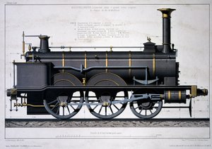 Ånglok av Mulhouse Railway - ritning i tvätten av Unknown artist