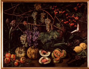 Stilleben med vindruvor och squash (målning av Unknown artist