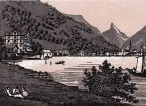 Schweiz: utsikt över staden Fluelen. i "" Världen illustrerar 168 vyer"" Odaterat (slutet av 1800-talet) av Unknown artist