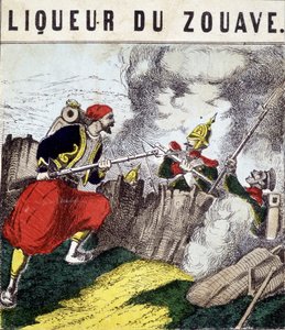 Tagga "" Zouave Liqueur"": en Zouave som kämpar mot fiender. n.d. 1800-talet av Unknown artist