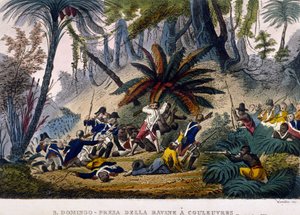 Tagen de la Ravine at Works den 23/02/1802. Leclerc-expeditionen, som omger trupperna av Francois Dominique Toussaint, känd som "Toussaint-Louverture" (Toussaint Louverture) av Unknown artist