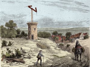Telegraf: Telegraph of Claude Chappe (1765-1805) omkring 1794 - Gravyr av Unknown artist