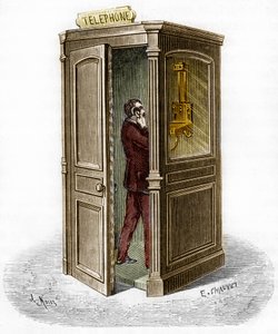 Telefonkiosk 1888. Gravyr i "The Journal of Youth" av Unknown artist