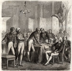 Alliansen 1834 mellan Storbritannien, Frankrike, Spanien och Portugal för att genomdriva Evoramontes koncession - Inför Don Carlos anspråk på den spanska tronen, Quadruple Alliance (Charles-Maurice de Talleyrand - Don Manuel Pando-Fernandez av Unknown artist