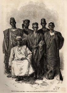 Den afrikanska eskorten av Mage, löjtnant-on-the-ship, skickade på ett uppdrag till Niger. Gravyr för att illustrera historien om löjtnant Mages resa i västra Sudan mellan 1863 och 1866, publicerad i "Le tour du monde, nouveau journal des voyages", rediger av Unknown artist