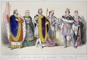 Kapeterna. Från vänster till höger: Ludvig VI säger Gros (1081 - 1137), Adelaide eller Alix av Savojen (? -1154), Ludvig VII säger den yngre (1120 - 1180), Alix av Champagne (1140-1206), Filip II säger Augustus (1165-1223) och Isabella av Hainaut (1170-119 av Unknown artist