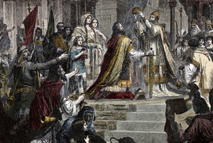 The Coronation of Charlemagne - Coronation of Charlemagne (742 - 814) år 800 av påven Leon III av Unknown artist