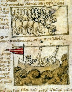 Korsfararna reser till det heliga landet. Från "Pilgrimsfärden till det heliga landet". 1100-talsmanuskript. Biblioteca Marciana, Venedig. av Unknown artist