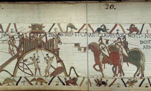 Hertigen av Bretagne överlämnar till hertigen av Normandie stadens nycklar i slutet av ett spjut. av Unknown artist