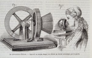 Edison-fonometern - enhet med hjälp av vilken ett mekaniskt verk erhålls genom tal i "" Nature"" 1878. av Unknown artist