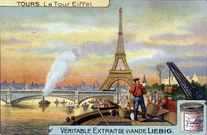 Eiffeltornet sett från Seine i Paris på kvällen. av Unknown artist