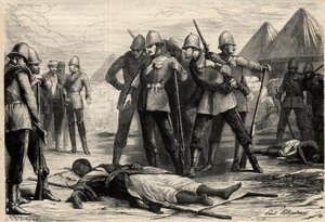 Kejsaren (negus) av Etiopien Theodoros II (Tewodros) dog den 13 april 1868 efter att engelsmännen intagit Magdala, där negusen hade dragit sig tillbaka. Gravyr i "" L