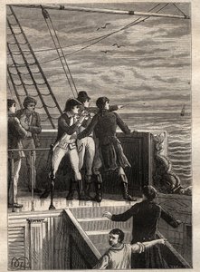 Expeditionen till de södra länderna (1800-1803) av Nicolas Baudin (1754-1803): sjömän utanför New Holland (Australien) rapporterar en slöja vid horisonten - illustration hämtad från "The Great Mariners of the 18th century" av Unknown artist