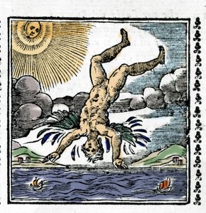 Ikaros fall - Ikaros fall. Färgglad Xylografi. 1500-talet. av Unknown artist
