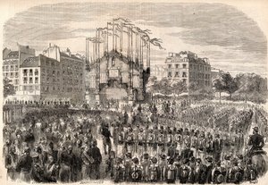 Festerna i Paris, Italiens armés intåg i Paris, Triumfbågen vid Place de la Bastille, representerande fronten av Milanos katedral - Truppernas återkomst efter Risorgimento, Paris av Unknown artist