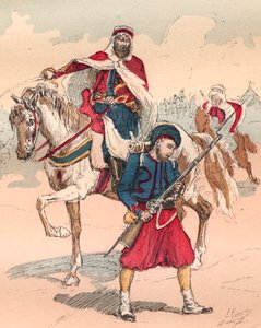 Den franska arméen under Louis Philippes regering 1830 till 1848 - Zouave och Spahi - Gravyr från 1882 i "" Histoire de dix ans: 1830-1840""" Louis-Blanc (1811-1882) av Unknown artist
