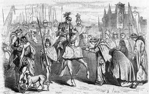 Fransmännen åkte till Bordeaux den 23 juni 1451 under Karl VII, slutet på återerövringen mot engelsmännen. Gravyr av 1800-talet. av Unknown artist