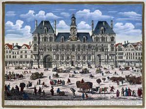Hôtel de Ville de Paris och dess torg på 1500-talet - gravyr av Unknown artist