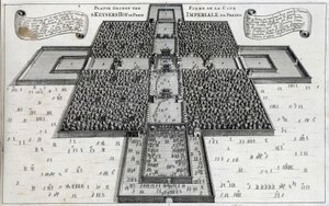 Kejserliga domstolen i Peking (förbjudna staden) - i "" Ambassaden för det östliga kompaniet i Förenade provinserna mot kejsaren av Kina eller Grand Cam of Tartaria"" av Pierre de Goyer och Jacob de Keyser, Leiden av Unknown artist