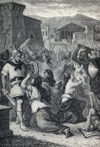 Sabinkvinnornas ingripande . Gravyr 1884 av Unknown artist