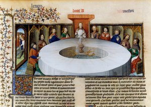 Riddarna av det runda bordet från "The Story of Lancelot". Den heliga gralens utseende inför riddarna av det runda bordet, miniatyr hämtad från "The History of Lancelot", velin av Unknown artist