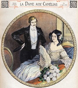 The Lady of the Camelias av Alexandre Dumas Jr., en illustration i slutet av 1800-talet efter journalen för romaner. av Unknown artist