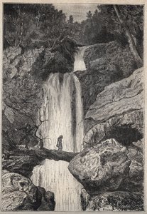 Linklater-vattenfallet - 1800-talsillustration till den historiska romanen "The Puritans of Scotland" (Old Mortality) av Walter Scott (1771-1832) av Unknown artist