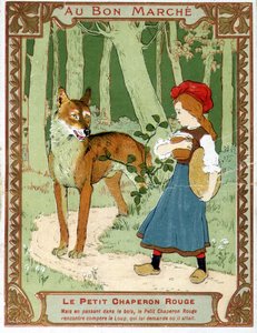 Rödluvan möter vargen - Bon Marché reklametikett av Unknown artist