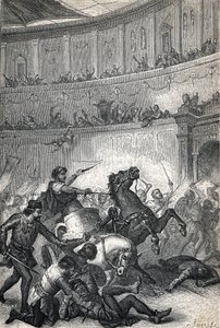 Massakern i Thessalonika år 390. Gravyr 1884 av Unknown artist