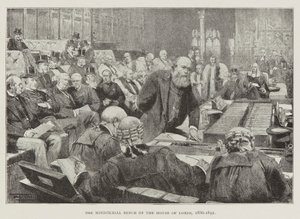 Överhusets ministerbänk av Unknown Artist