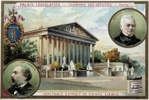 Nationalförsamlingen och porträtt av Gambetta och Thiers - chromo. Liébig, deb. 1900-talet av Unknown artist