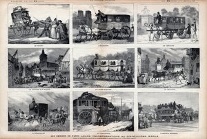 The Omnibus of Paris: deras förvandlingar på 1800-talet: göken - den skotska - den Carolina - bilen har 60 platser - den vita damen - trycicle - Bearnaise - den parisiska - den moderna omnibussen av Unknown artist