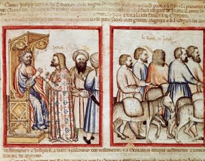 Farao berättar sin dröm för Joseph Miniature från Codex 212 (eller Padovan eller Bible of Padua) 1390-1400 Rovigo, Accademia dei Concordi av Unknown artist