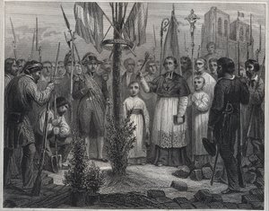 Planteringen av ett frihetsträd under revolutionen (Liberty pole) - Planteringen av ett frihetsträd (poppel) i Frankrike under den franska revolutionen - Gravyr i "Les Fastes Populaires, ou Histoire des acts heroiques du peuple et de son influence av Unknown artist