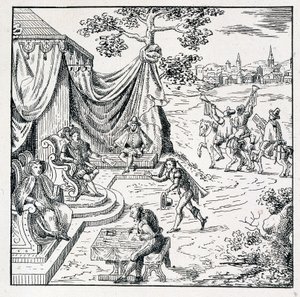 Prinsen av Condé erhöll från Karl IX (1550-1574) en redigering genom vilken han tillät kalvinisterna att utöva sin religion i kungariket (Freden i St Germain undertecknad 1570-08-08) - i "" samling av 39 figurer som representerar Frankrikes olyckor tillbak av Unknown artist