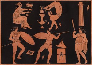 Pyrrhichios-dansen (Pyrrhic-dansen) - gravyr från "" Seder och traditioner för alla folk i universum. Det vill säga historien om regeringen, om lagarna, om milisen, om alla nationers religion från de tidigaste tiderna till våra dagar "1856 av Unknown artist