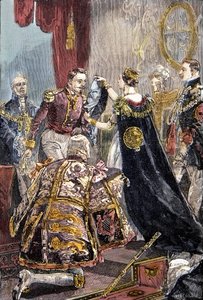 Drottning Victoria ger Fransmännens kejsare Strumpebandsorden på Windsor Castle av Unknown artist