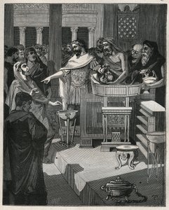 Den romerske kejsaren Caligula (12-41) i en brocanter i romerska Gallien. Gravyr från 1885 i "" Les arts et metiers illustres"" av Adolphe BITARD. av Unknown artist