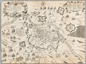 The Siege of Colchester av Lord Fairfax, som det var med linjen och outworks 1648 (gravyr) av Unknown artist