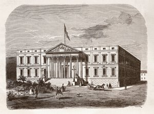 Spanska parlamentet (Congresso de los diputados), Madrid. Gravyr 1800-talet. av Unknown artist