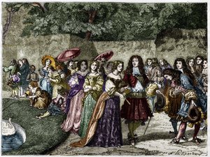 Solkungen (Louis XIV i Versailles trädgårdar omger hans innergård). Gravyr av 1800-talet. av Unknown artist