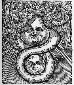 Solen och månen: förenade av draken - Gravyr från Basil Valentines verk "Filosofernas Azoth". Paris av Unknown artist