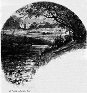Themsen vid Hampton Court: Hampton Court Palace, tidigare residens för kung Henry VIII av England. Gravyr av 1800-talet. av Unknown artist
