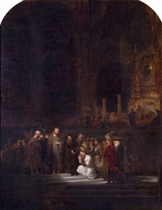 Kvinnan tagen i äktenskapsbrott (efter Rembrandt), c.1845 av Unknown