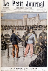Zola-fallet: allvarlig incident med förhör mellan överste Hubert Henry (1846-1898) och överstelöjtnant Georges Picquart (1854-1914) - i "" Le Petite Journal"" av 1898-02-27 av Unknown artist