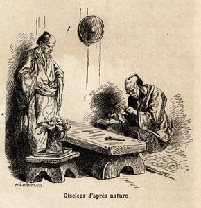 Efter naturmejslaren. Gravyr för att illustrera resan till Japan 1863-1864, av Aime Humbert, minister för Schweiziska edsförbundet, i "Le tour du monde, nouveau journal des voyages", publicerad under ledning av Edouard Charton av Unknown artist
