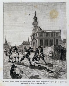 Agenterna var stationerade på Pont Neuf, för att stoppa dem som inte kunde motivera sin rätt. av Unknown artist