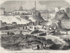 Amfiteatern Gallo Romain upptäckte vid Rue Monge i Paris 1870, idag Arenes de Lutèce. Gravyr av 1800-talet. av Unknown artist