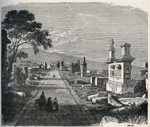 Den antika Appia-vägen, via appia som korsar pontins myrar (Agro pontino) nära Rom. Gravyr av 1800-talet. av Unknown artist